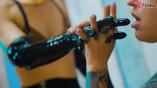 Tattooed brunette has her asshole toyed by a lesbian wearing latex gloves  - Fetish, Latex, Anal, BDSM, Anal Gape, Bondage, Tattoo, Fingering, Close Up, PAWG  - Photo 4