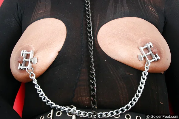 Mature European sex slave is bound and blindfolded by Lady Srarah  - Mature, Fetish, Close Up, Pantyhose, Blindfold, European, Nipples, Dildo, Cum In Mouth, Face  - Photo 5