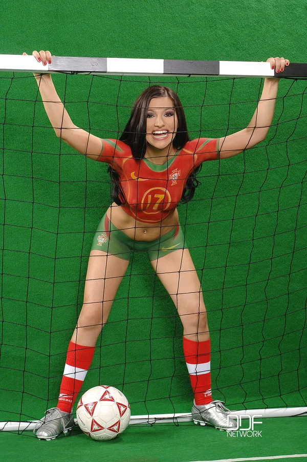 Sexy European Tracy Miller poses in a painted-on Portuguese futebol jersey  - Teen, Babe, Sexy, European, Beautiful, Solo, Cute, Pussy, Spreading  - Photo 18