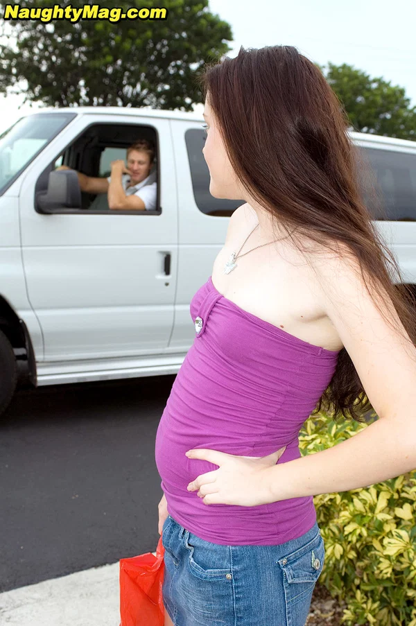 Brunette girl Lily Lohan exposes her tiny tits after being picked up  - Amateur, Clothed, Skirt, Tiny Tits, Reality, Outdoor, High Heels, Kissing  - Photo 4