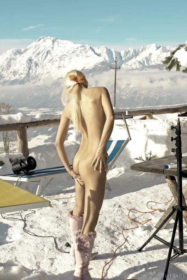 Platinum blonde teen Boroka poses totally naked while outside in the snow  - Outdoor, Teen, Cute, Model, Ass, Blonde, PAWG, Tiny Tits, Face, Glamour  - Photo 5