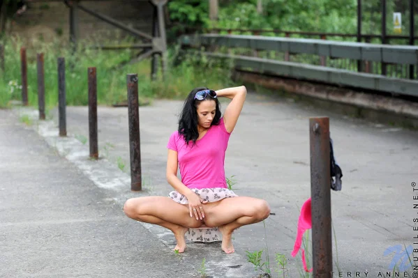 Dark-haired teen Terry Anne exposes herself in a railway yard  - Babe, Outdoor, Teen, Ass, Masturbation, Czech, Skirt, Spreading, Glasses, Tiny Tits  - Photo 6