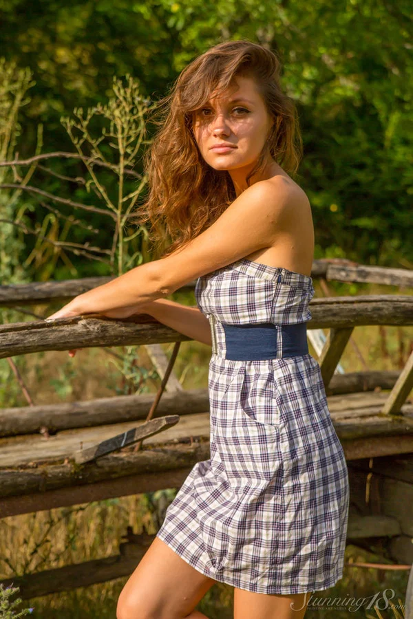 Barely legal girl Furnilla K ditches her dress to model naked on a wagon  - Outdoor, Teen, Tiny Tits, Ass, Model, Solo, Nipples, Legs, Skirt, Pussy  - Photo 1