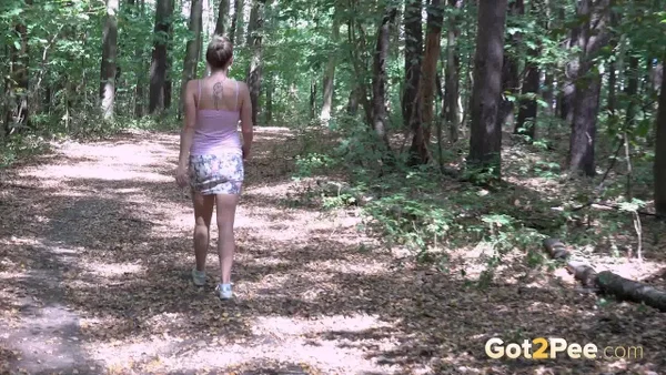 Caucasian girl Bianca Ferrero takes a piss while walking through a forest  - Pissing, Upskirt, Hairy, MILF, Pussy, Beautiful, Outdoor, Spreading, Czech, Non Nude  - Photo 15