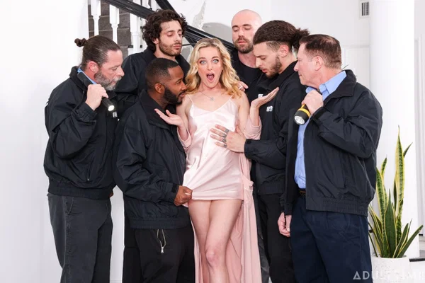Tiny titted babe Charlie Forde gets her holes filled in a hardcore gangbanged  - Gangbang, Hardcore, Interracial, MILF, Facial, Blowjob, Handjob, Spreading, Glasses, Blonde  - Photo 4