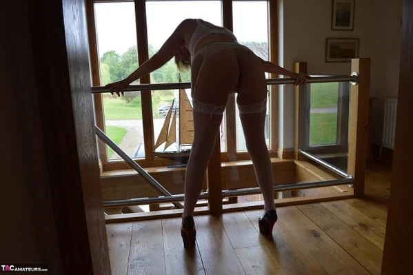 Older amateur Barby Slut sucks on a finger while modeling pretties and hosiery  - Mature, Glasses, Lingerie, Short Hair, British, High Heels, Stockings, Amateur, Legs, Big Tits  - Photo 4
