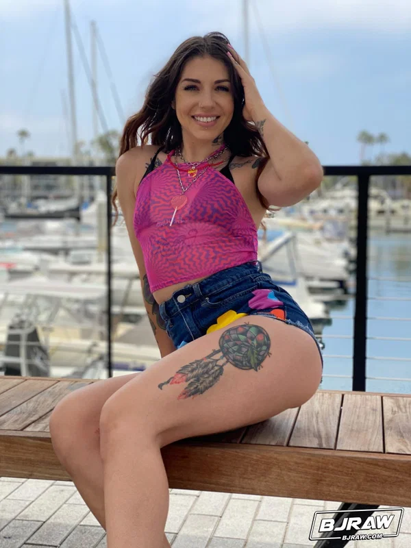 Tattooed girl Brenna Mckenna models swimwear at a marina before a POV blowjob  - POV, Tattoo, Big Cock, Public, Facial, Cumshot, Shorts, Bikini, Ball Licking, Ass  - Photo 1