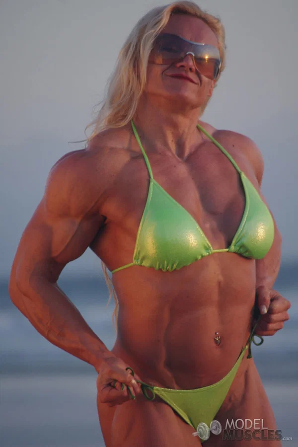 Female bodybuilder Brigita Brezovac shows her ripped physique at the beach  - Beach, MILF, Mature, Glasses, Bikini, Outdoor, Blonde, Ass, PAWG  - Photo 14