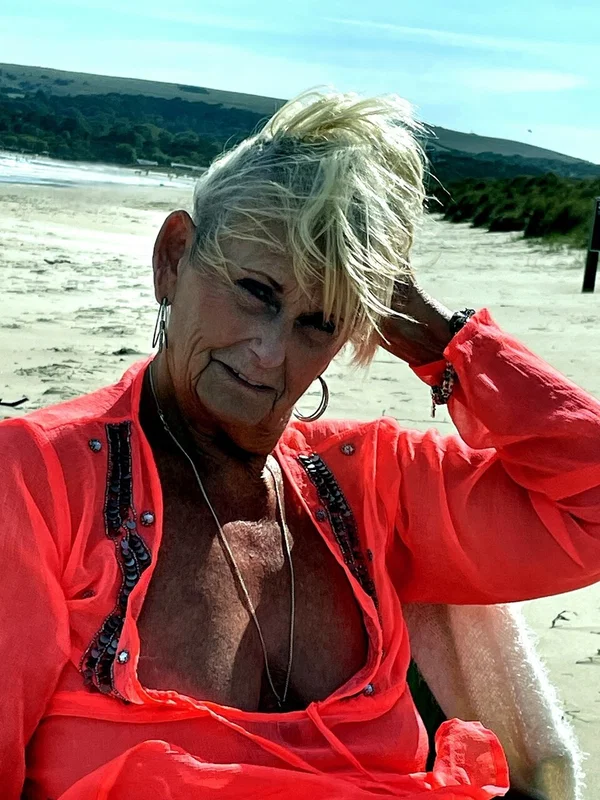 Older blonde Sparkle poses in a bikini while at a sandy beach  - Granny, Beach, Public, Amateur, Chubby, Curvy, BBW, Thick, Outdoor, Bikini  - Photo 13