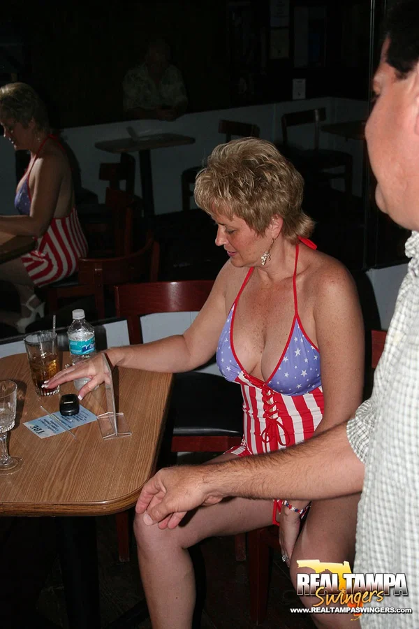 Playful amateur mature swinger wives teasing and French kissing at a party  - Swingers, Groupsex, Amateur, Reality, Clothed, Skirt, Big Tits, White, Short Hair, Upskirt  - Photo 12