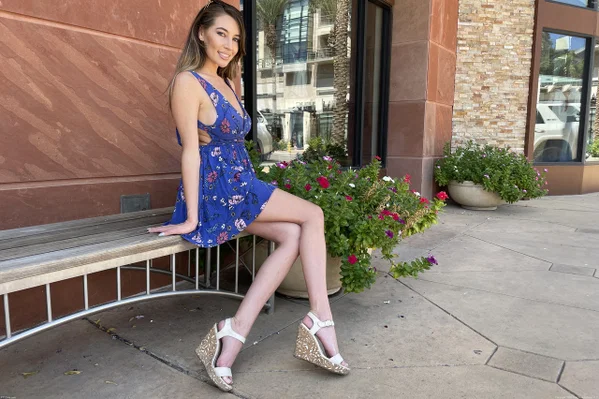 Cute amateur babe Raye posing in her sexy summer dress and wedges  - Skirt, Amateur, Solo, Clothed, Outdoor, Glasses, Beautiful, Sexy, Pretty, High Heels  - Photo 2
