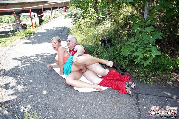 Big tits teen cowgirl has her shaved pussy fucked outdoor by an oldman  - Outdoor, Teen, Big Tits, Hardcore, Old Man, Cumshot, Ass Fucking, Cowgirl, Ass, Doggy Style  - Photo 12