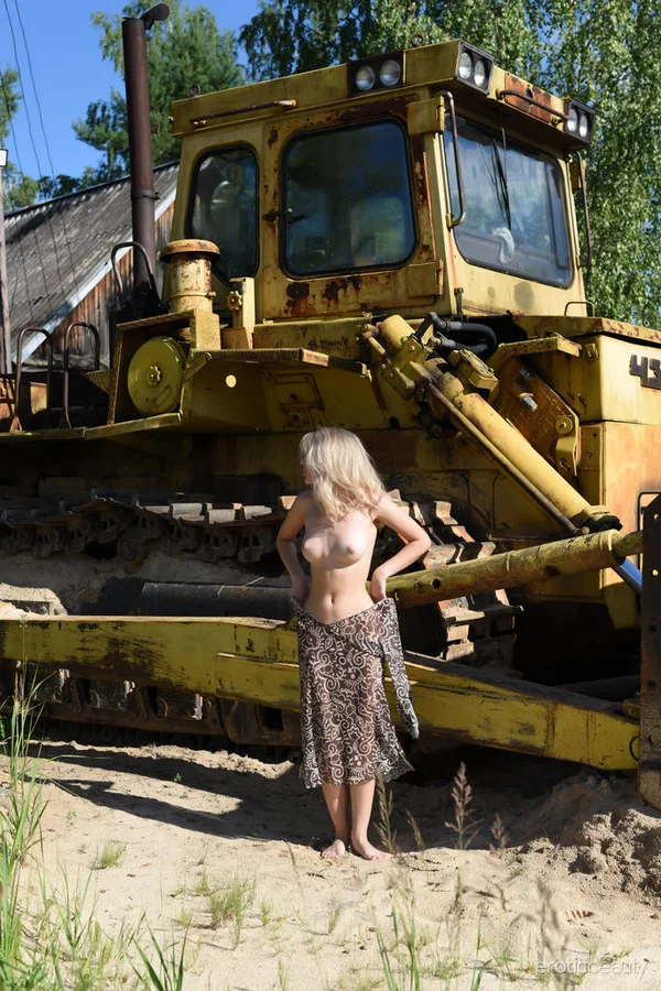 Blonde teen Ava List models naked upon heavy equipment during the day  - Outdoor, Skirt, Model, Blonde, Glamour, Ass, Tiny Tits, Clothed, PAWG, Babe  - Photo 3
