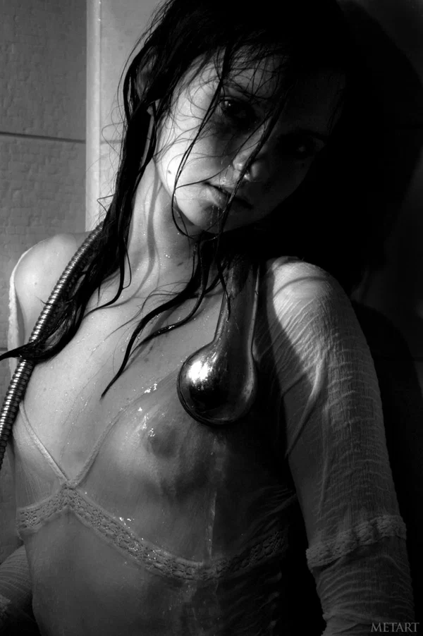 Dark-haired teen gets wet and sexy while taking a shower in black and white  - Shower, Wet, Model, Teen, Beautiful, Sexy, Glamour, Cute, Babe, Tiny Tits  - Photo 5