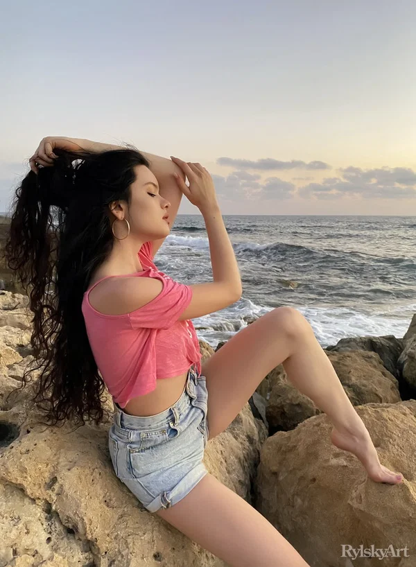 Pretty brunette teen Ariana Mun sports a touch of lipstick while posing nude  - Beach, Tiny Tits, Hairy, Shorts, Natural Tits, Model, Teen, Beautiful, Ass, Outdoor  - Photo 1
