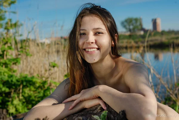 Skinny young girl Maat hangs out at a waterside location in the nude  - Tiny Tits, Outdoor, Hairy, Cute, Teen, Spreading, Solo, Pussy, Ass, Model  - Photo 15
