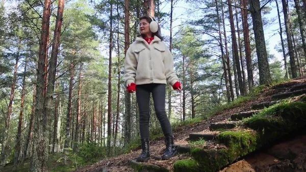 Princess Lili takes a piss near steps while out in the woods  - Pissing, Russian, Jeans, Shaved, Outdoor, Pussy, Close Up, Panties, Tattoo, European  - Photo 1
