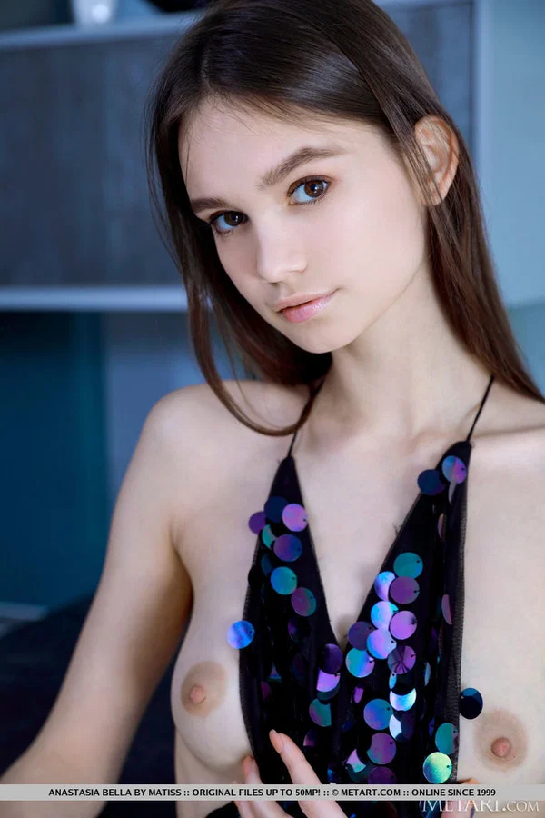 Young brunette beauty Anastasia Bella puts her skinny body on display  - Skinny, Tiny Tits, Shaved, Nipples, Pussy, Skirt, Feet, High Heels, Clothed, Spreading  - Photo 6