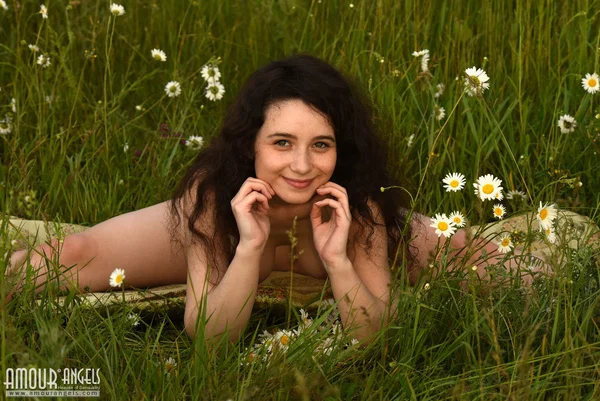 Sweet teen Jennifer displays her full breasts while naked in a field  - Pussy, Outdoor, Amateur, Brunette, Spreading, Tiny Tits, Ass, Shaved, Feet, Beautiful  - Photo 3
