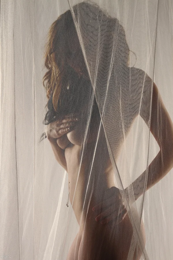 Amateur model Lily Xo poses naked behind sheer curtains in high heels  - Amateur, Beautiful, Big Tits, Natural Tits, Ass, PAWG, Solo, Tattoo, Babe  - Photo 5