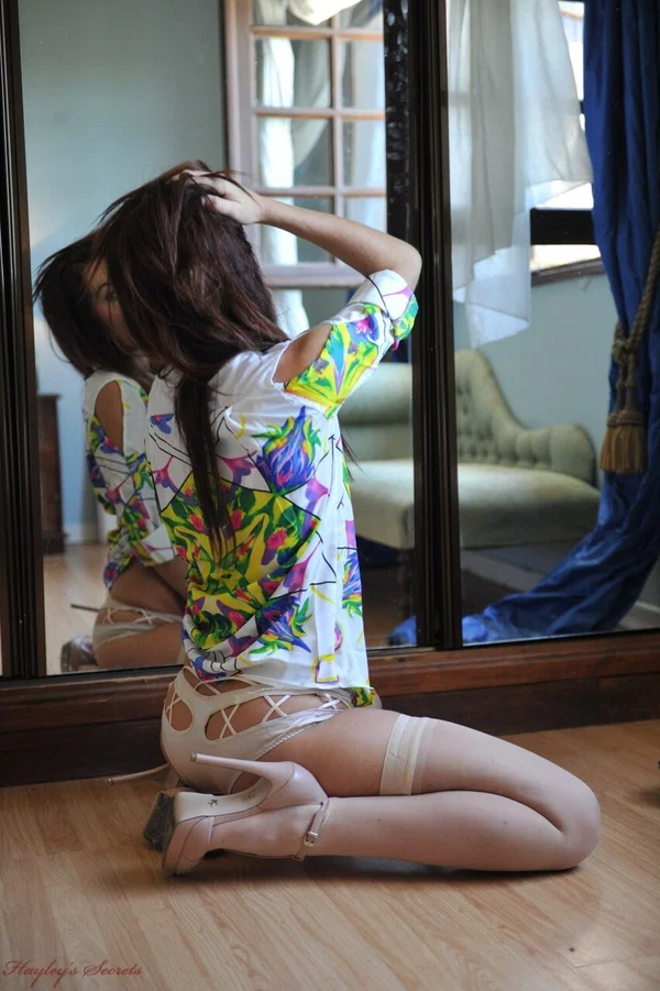 British MILF Sophia Smith admires herself in a mirror while wearing white nylons  - Stockings, Amateur, Skinny, MILF, Panties, High Heels, Lingerie, Ass, Legs, Spreading  - Photo 6