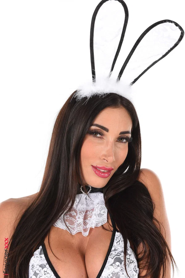 Beautiful brunette Clea Gaultier models a White Rabbit outfit before dildoing  - Cosplay, High Heels, Stockings, Natural Tits, Big Tits, Lingerie, Tattoo, Dildo, Panties, Solo  - Photo 3