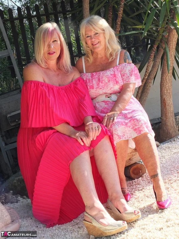 Older blonde pumpers Melody and Randy Raz flashed their panties while outdoors  - Mature, Upskirt, Thick, Lesbian, Chubby, Curvy, BBW, Outdoor, Clothed, Skirt  - Photo 6