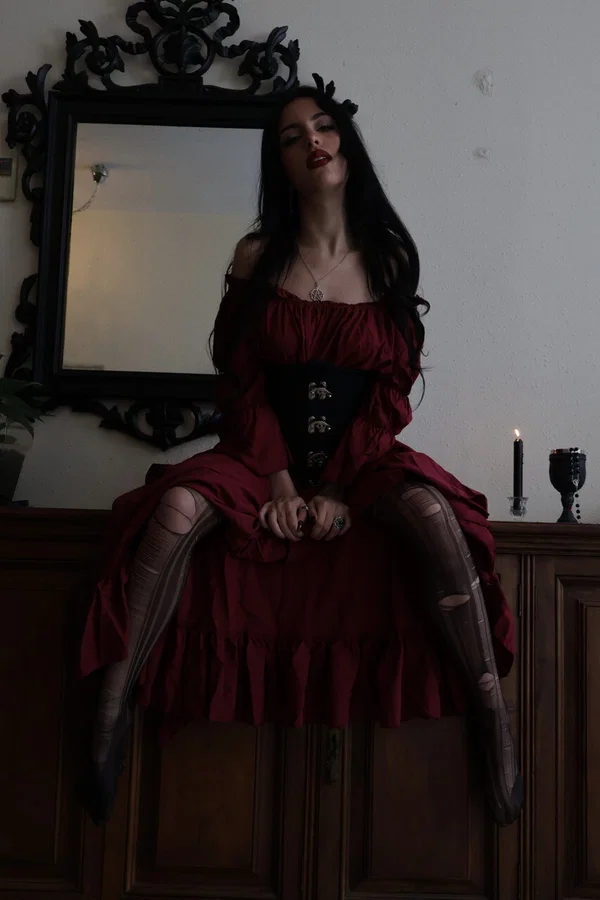 Goth girl Kore Fox blows out a candle before lighting one on her tongue  - Goth, Spanish, Fetish, Skirt, Close Up, Nipples, Pornstar, Skinny, Babe, Beautiful  - Photo 7