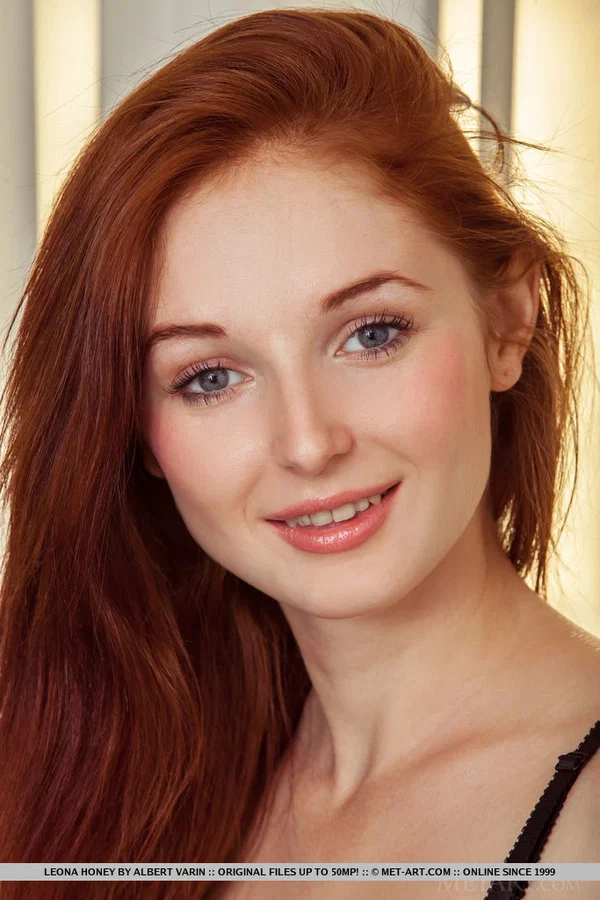 Skinny teen Leona Honey doffs black lingerie to pose naked in a well-lit room  - Redhead, Pussy, Shaved, Teen, Babe, Face, Lingerie, Spreading, Solo, Feet  - Photo 1