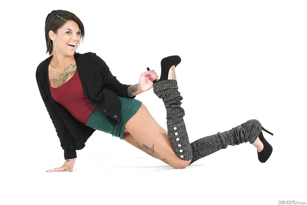Staggering babe Bonnie Rotten posing in stockings and showing tits  - Tattoo, Stockings, High Heels, Clothed, Babe, Legs, Skirt, Ass, Lingerie, Beautiful  - Photo 6
