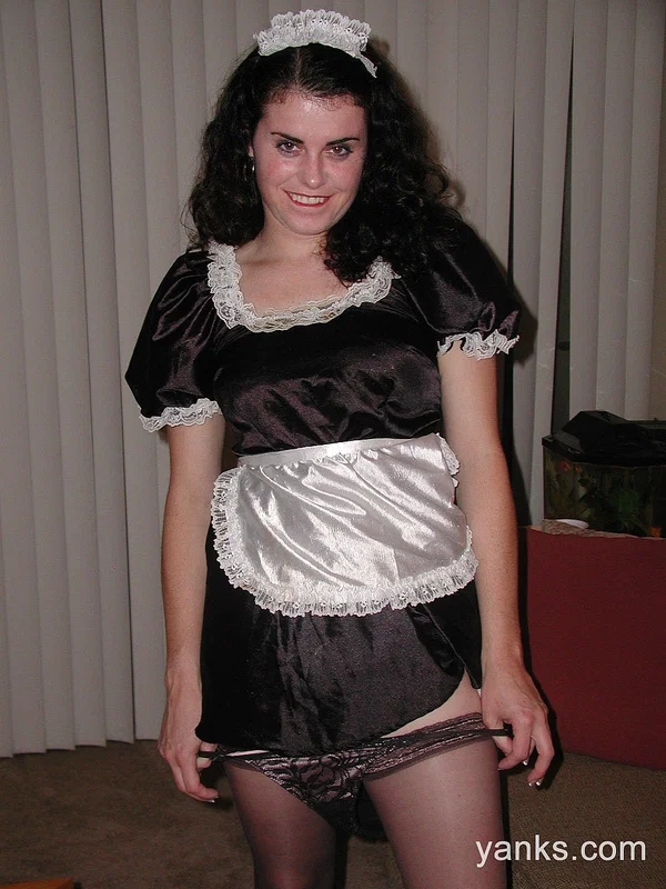 Black haired maid Michelle lifts her skirt up and drills her cunt with a toy  - Maid, MILF, Pussy, Upskirt, Stockings, Dildo, Dress, Uniform, Panties, Amateur  - Photo 17
