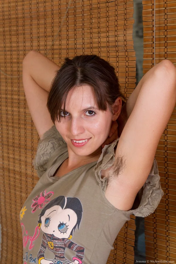 Sassy brunette undressing to show off her very hairy beaver in the shower  - Hairy, Bath, Shower, Spreading  - Photo 1