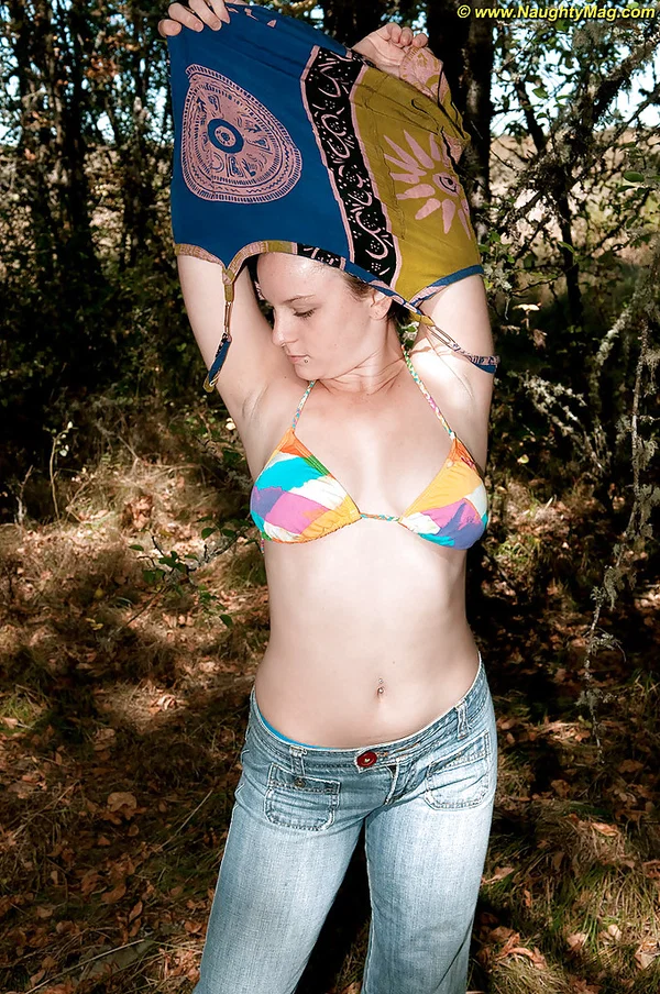 Busty brunette teen gets naked and touches herself in the forest.  - Amateur, Outdoor, Bikini, Jeans, Babe, Big Tits, Ass, PAWG, Panties, Short Hair  - Photo 1