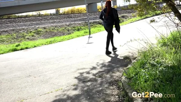 Redheaded teen Katy Rose takes a piss on a paved road during the day  - Pissing, Public, Czech, Pussy, Spreading, Outdoor, Teen, Redhead, Close Up, Beautiful  - Photo 15