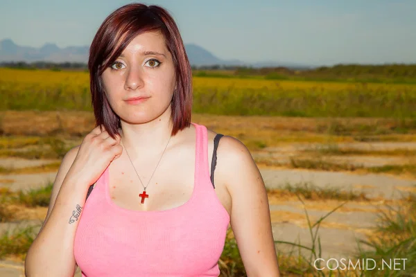 Amateur redhead Chelsea Bell undressing outsode to show off her nice big tits  - Farm, Amateur, Redhead, Big Tits, Outdoor, Babe, Tattoo, Short Hair, Shorts, Hairy  - Photo 2