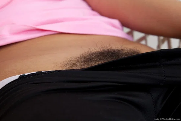Horny brunette Lucie removes sexy panties to show off her hairy muff close up  - Hairy, Spreading, Pussy, Panties, Close Up, Clothed, Ass, Legs, Lingerie, Big Tits  - Photo 3