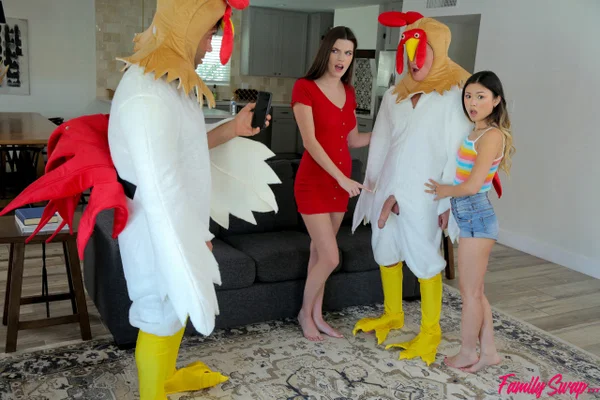 Hot babes get creampied in a kinky foursome with guys in chicken costumes  - Hardcore, Pussy, Petite, Amateur, Handjob, Spreading, Blowjob, Legs, Feet, Cowgirl  - Photo 4
