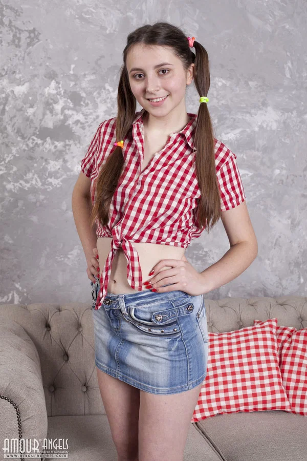 Young looking teen Anna tugs on her pigtails before getting totally naked  - Amateur, Socks, Pigtails, Shaved, Skirt, Teen, Spreading, Babe, Pussy, Legs  - Photo 1