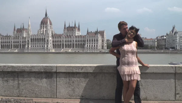 Brunette chicks strip naked in public before giving head in a bar  - Public, BDSM, Bondage, Perfect, Outdoor, Brunette, Hungarian, Blowjob, Glasses, White  - Photo 1