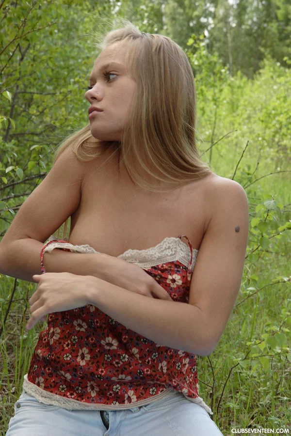 Blonde teen Nestee Shy gets bare naked before having sex on a blanket  - Teen, Cute, European  - Photo 2