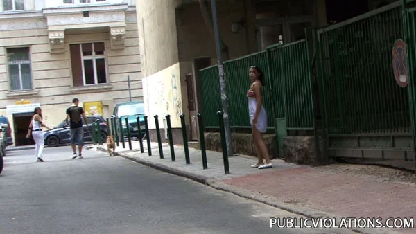 Strolling brunette gets her natural tits exposed by stranger in public assault  - Cute, Teen, Outdoor, Brunette, Non Nude  - Photo 13