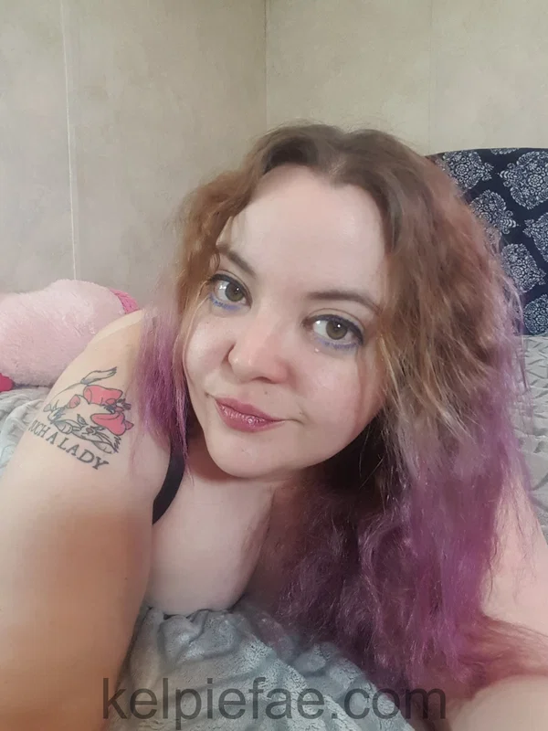 Inked chubby amateur Kelpie Fae poses in black underwear on her bed  - BBW, Selfie, Chubby, Curvy, Thick, MILF, Redhead, Big Tits, Lingerie, Tattoo  - Photo 13
