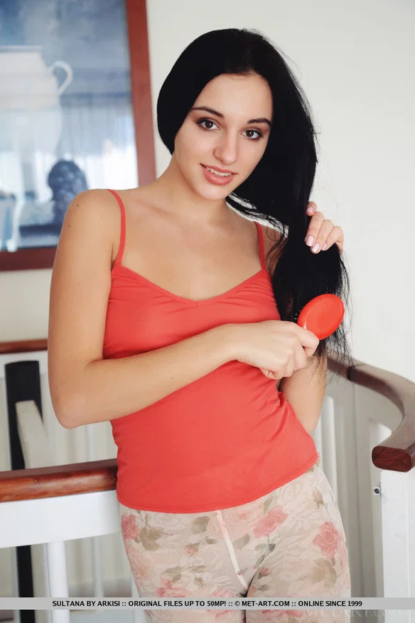 Brunette teen Sultana releases her tight ass and bald twat from pantyhose  - Teen, Babe, Shaved, Pussy, Brunette, Spreading, European, Tiny Tits, Clothed, Ass  - Photo 3