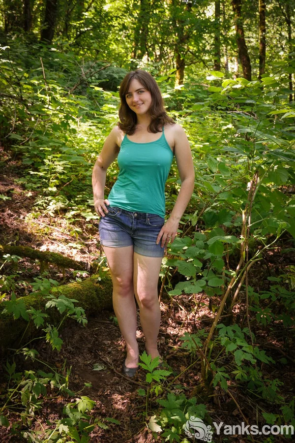 Saucy American Raven Snow spreads her very hairy pussy naked in the woods  - Hairy, Amateur, Dildo, Pale, Brunette, White  - Photo 1