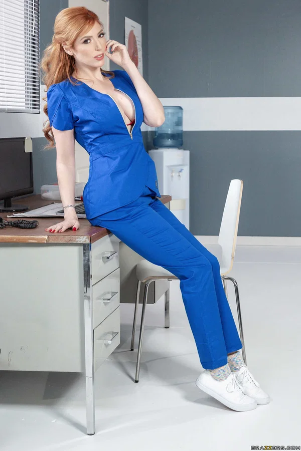 Ginger doctor Lauren Phillips reveals her fine juggs and poses in red undies  - Doctor, Redhead, Uniform, Pornstar, MILF, PAWG, Ass, Tattoo, Big Tits, Beautiful  - Photo 4