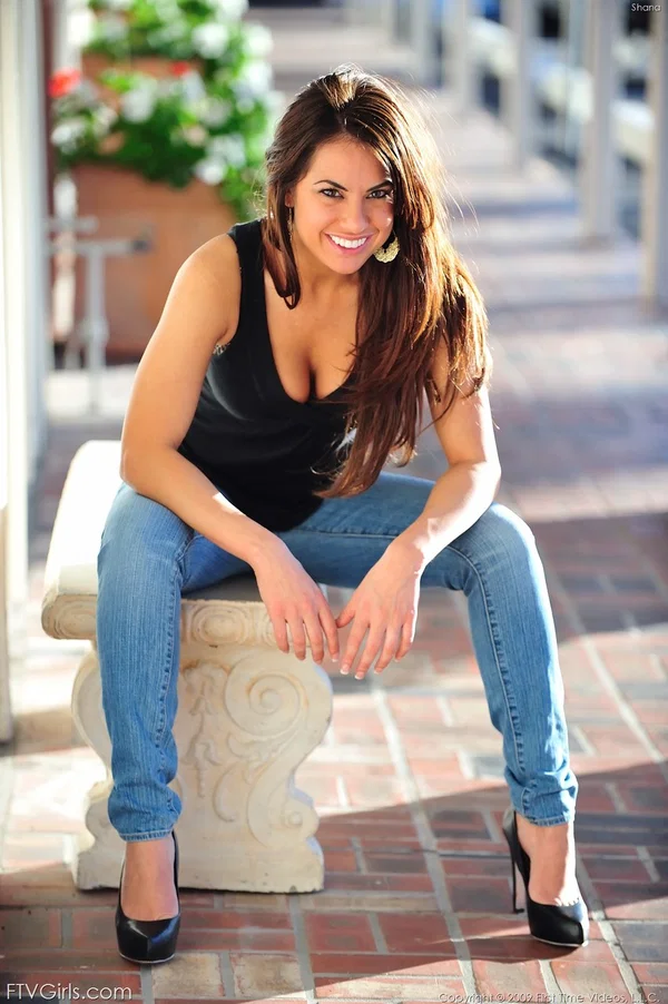 Charming amateur doll Shana sucks dildo and toys herself on the stairs  - Jeans, Brunette, Dildo, Babe, Amateur, Public, Clothed, Sexy, High Heels, Beautiful  - Photo 9