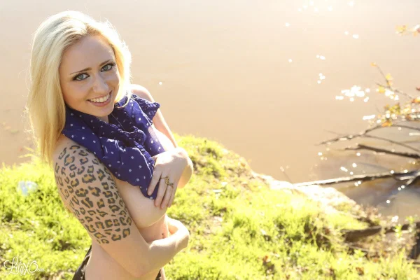Blonde amateur Lily Xo teases near a body of water in black panties  - Beautiful, Panties, Outdoor, Tattoo, Solo, Undressing, Ass, Lingerie, Big Tits, Natural Tits  - Photo 12