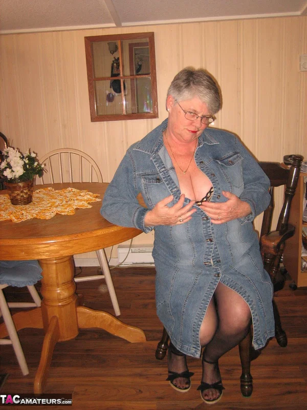 Big titted overweight granny Girdle Goddess dildos her beaver over a table  - Granny, BBW, Lingerie, Glasses, Chubby, Curvy, Short Hair, Thick, Stockings, Dildo  - Photo 2