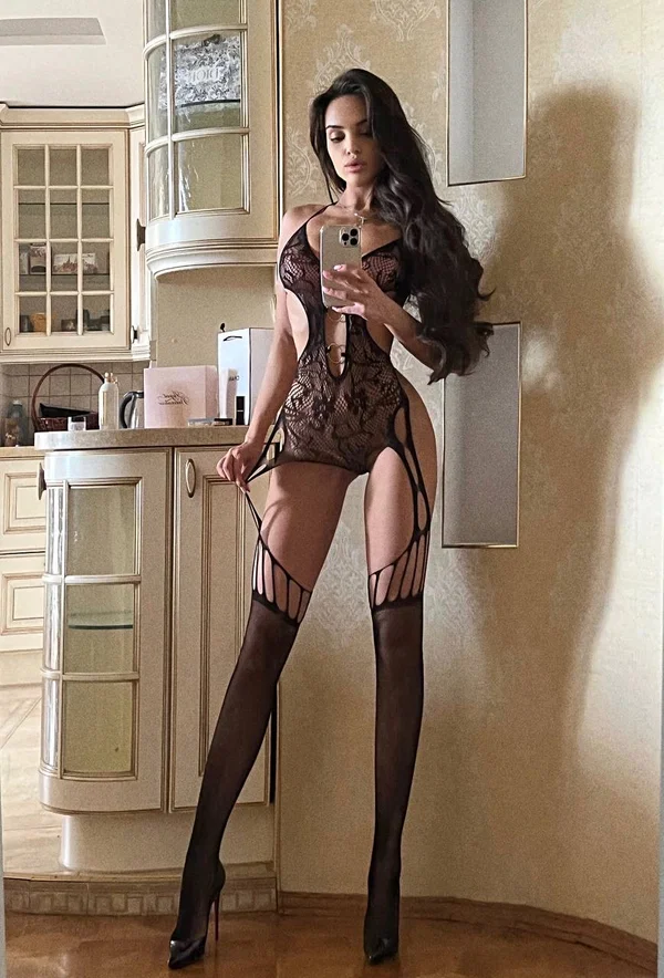 Glamorous brunette shows off her skinny body in black lingerie & high heels  - Lingerie, Stockings, Selfie, High Heels, Sexy, Skinny, Big Tits, Beautiful, Natural Tits, Ass  - Photo 3