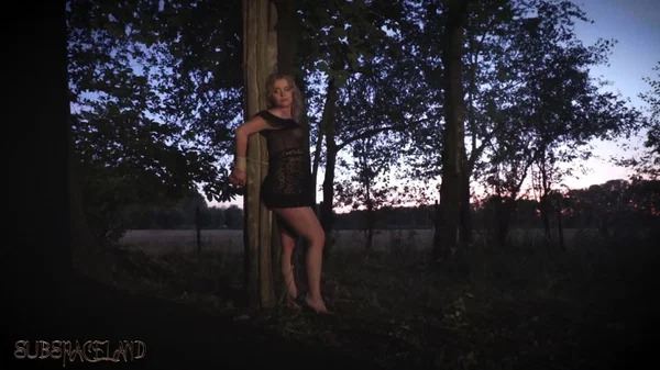 Blonde girl Alexa Flexy is suspended between trees in the dark of the night  - Spanking, Bondage, BDSM, Outdoor, Spreading, Ass, Pussy, Tiny Tits, Asshole, Skinny  - Photo 1